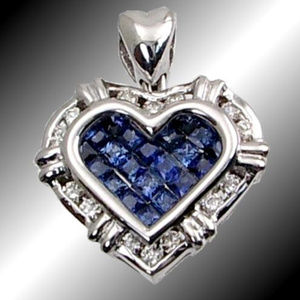 Diamond Saphire Heart Pendant .25TDW .75KTS 18KT